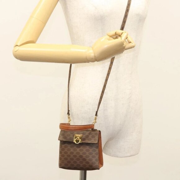 CELINE Macadam Canvas Mini Hand Bag PVC Leather 2way Brown Gold Auth yk18202 - Picture 3 of 16